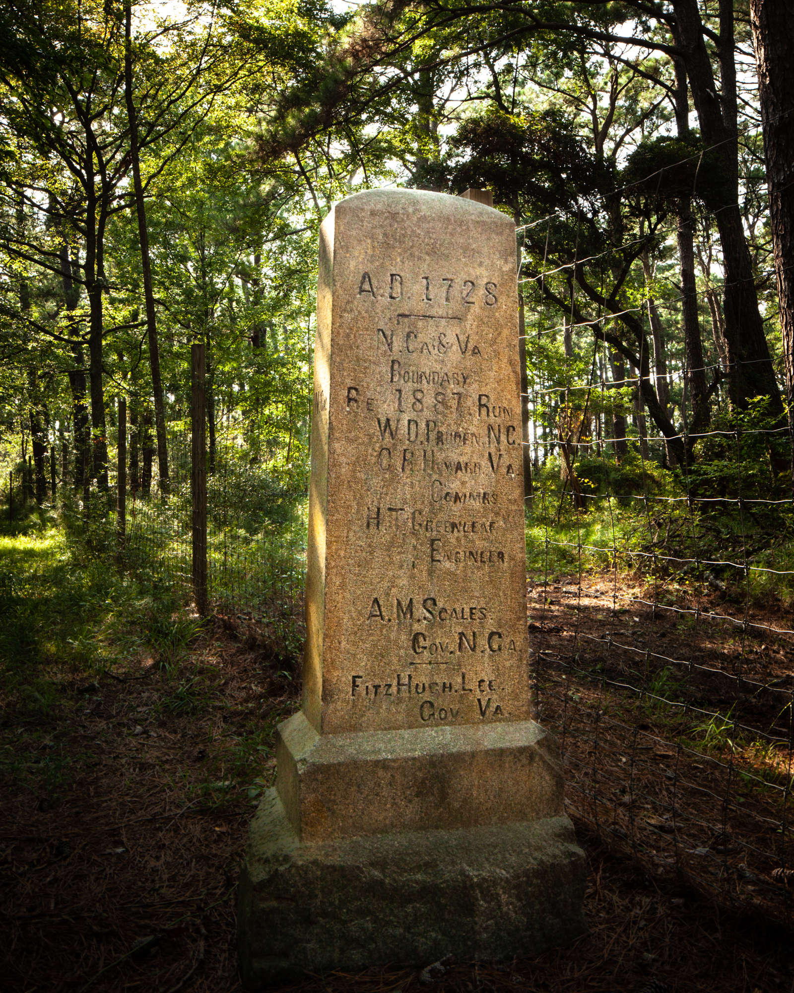 Monument “No 1..” roughly a half mile west of the Atlantic coastline, was put in place during the survey of the Virginia-North Carolina boundary in 1887. The first survey of this line occurred in 1728. - color