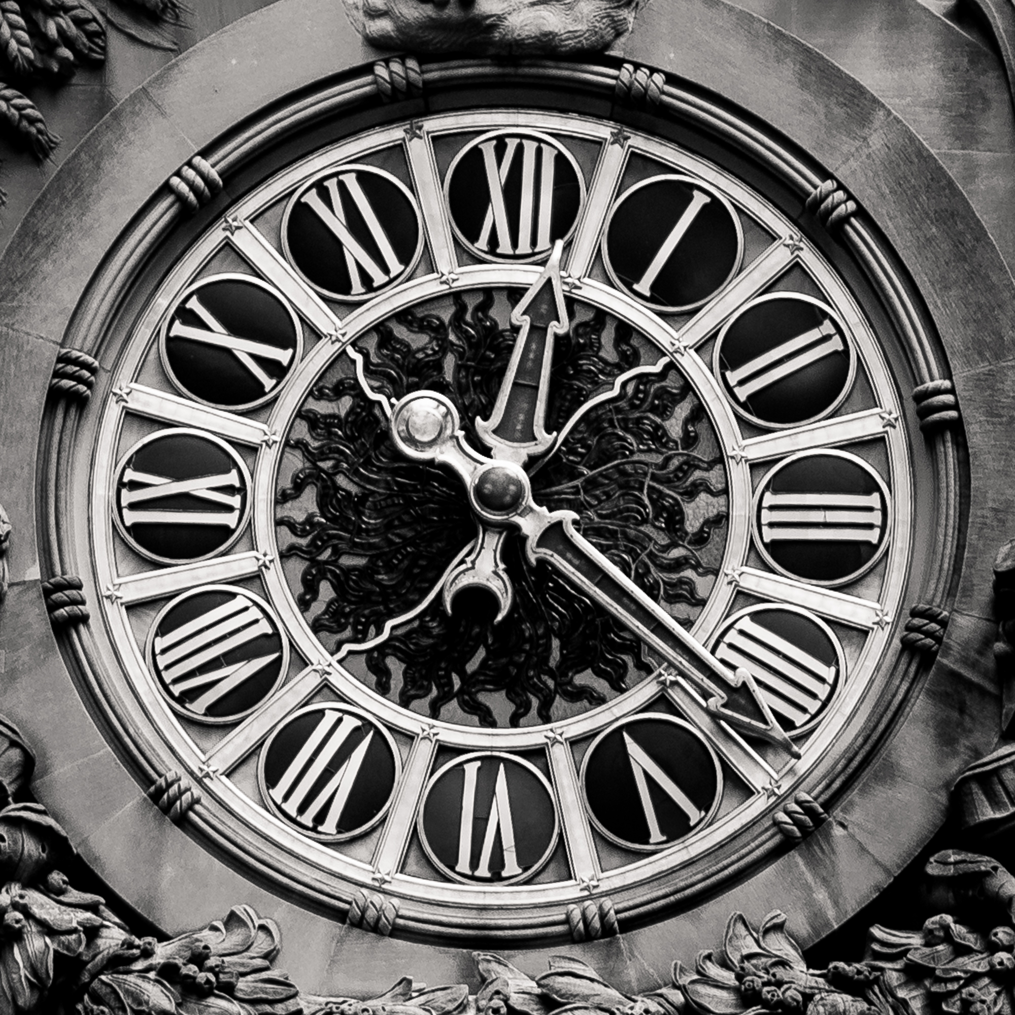 photograph by Bryan Hatchett, copyright, Bryan Hatchett, black & white photograph, Grand Central Terminal, New York City, exterior clock