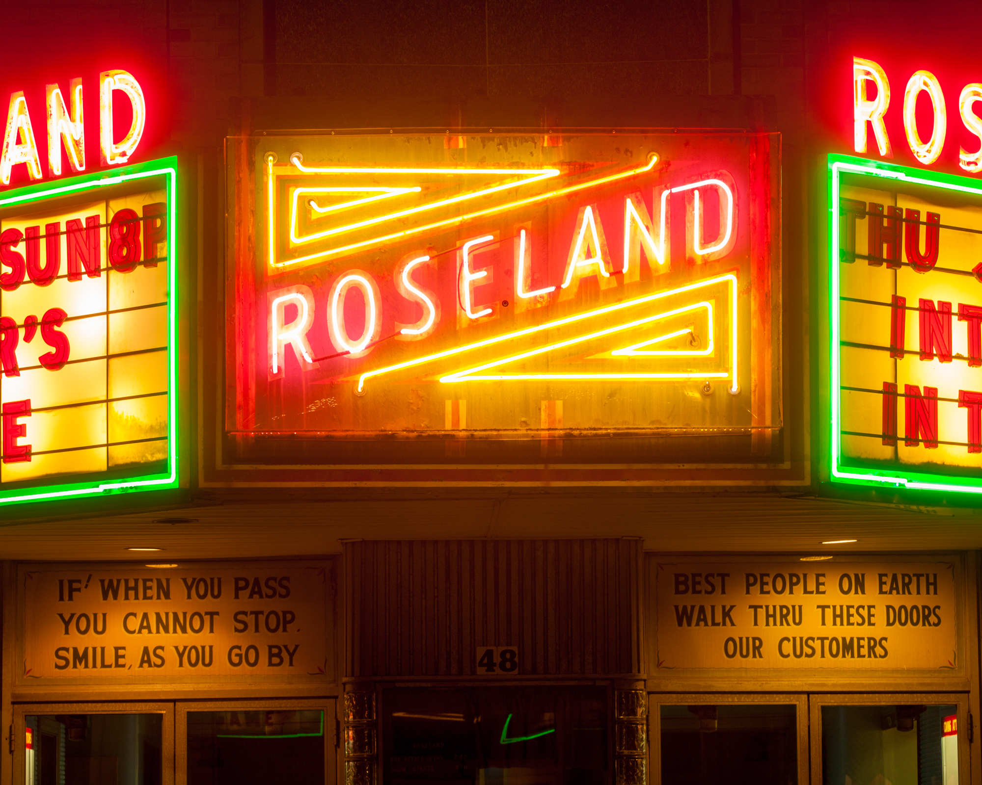 photograph by Bryan Hatchett, copyright, Bryan Hatchett, color photograph, night photography, Roseland Theatre, Onancock, Virginia