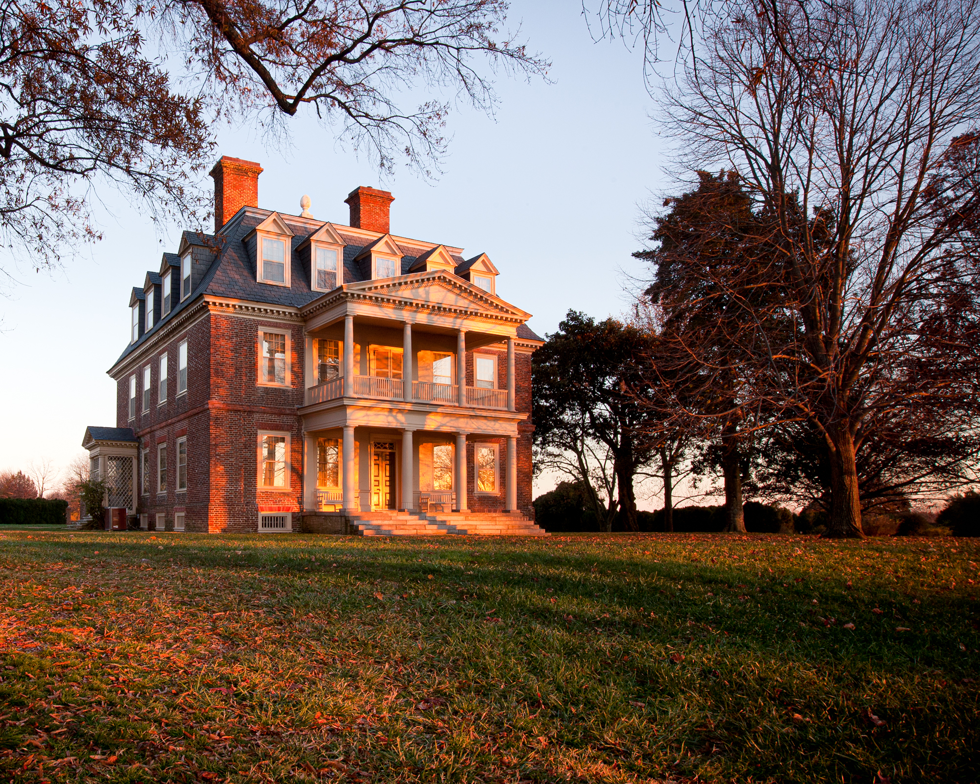photograph by Bryan Hatchett, copyright, Bryan Hatchett, color photograph, the Great House at Shirley Plantation on the James River, Charles City County, Virginia